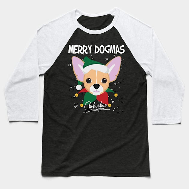 Merry Dogmas Chihuahua Dog With Green Santa's Hat Funny Xmas Gift Baseball T-Shirt by salemstore